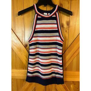 Gap Womens Crochet Knit High Neck Stripe Sweater Tank Top Size Medium (5298)